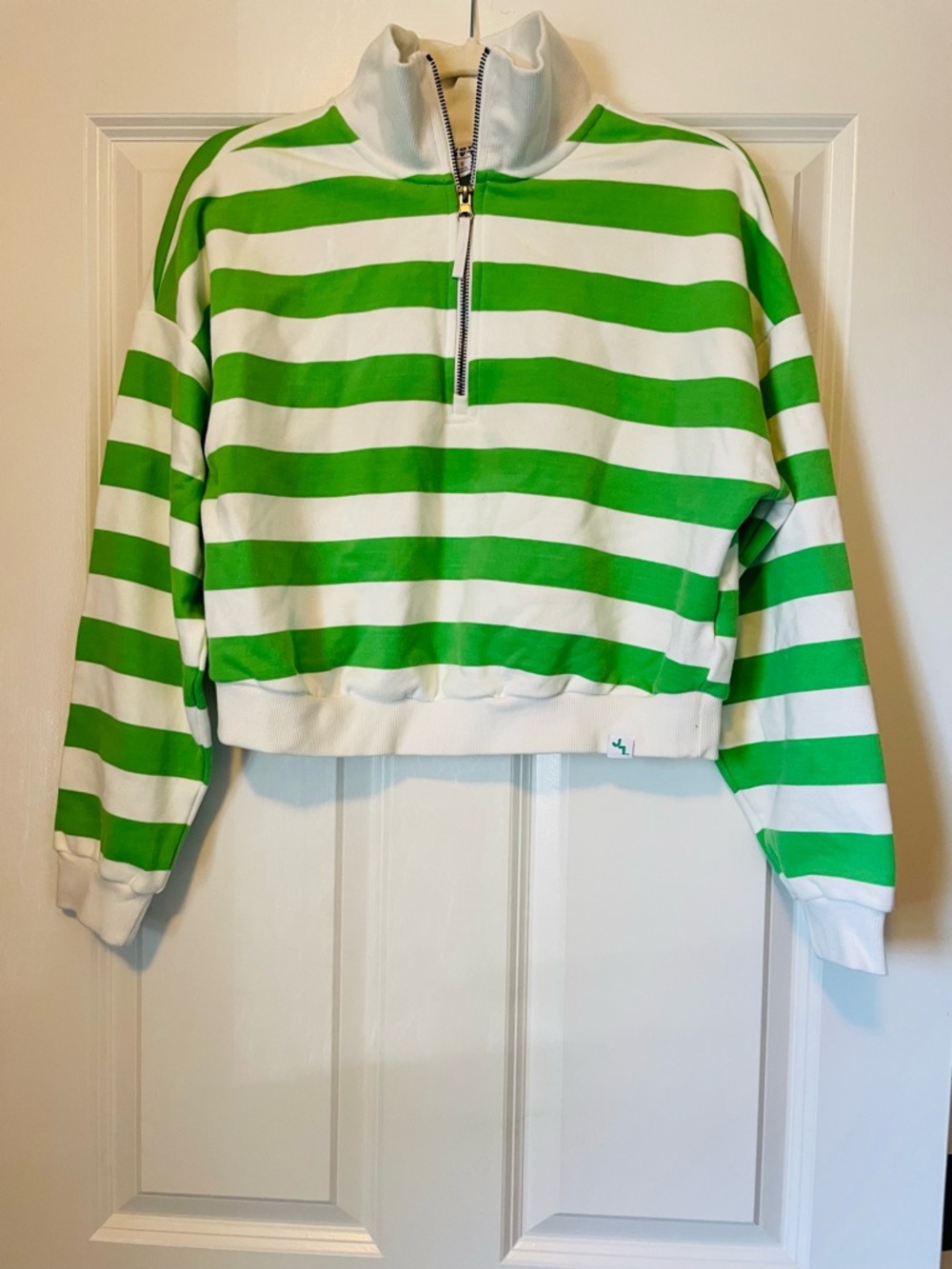 Joy Lab Striped Half-Zip Pullover in Green and White - Size S